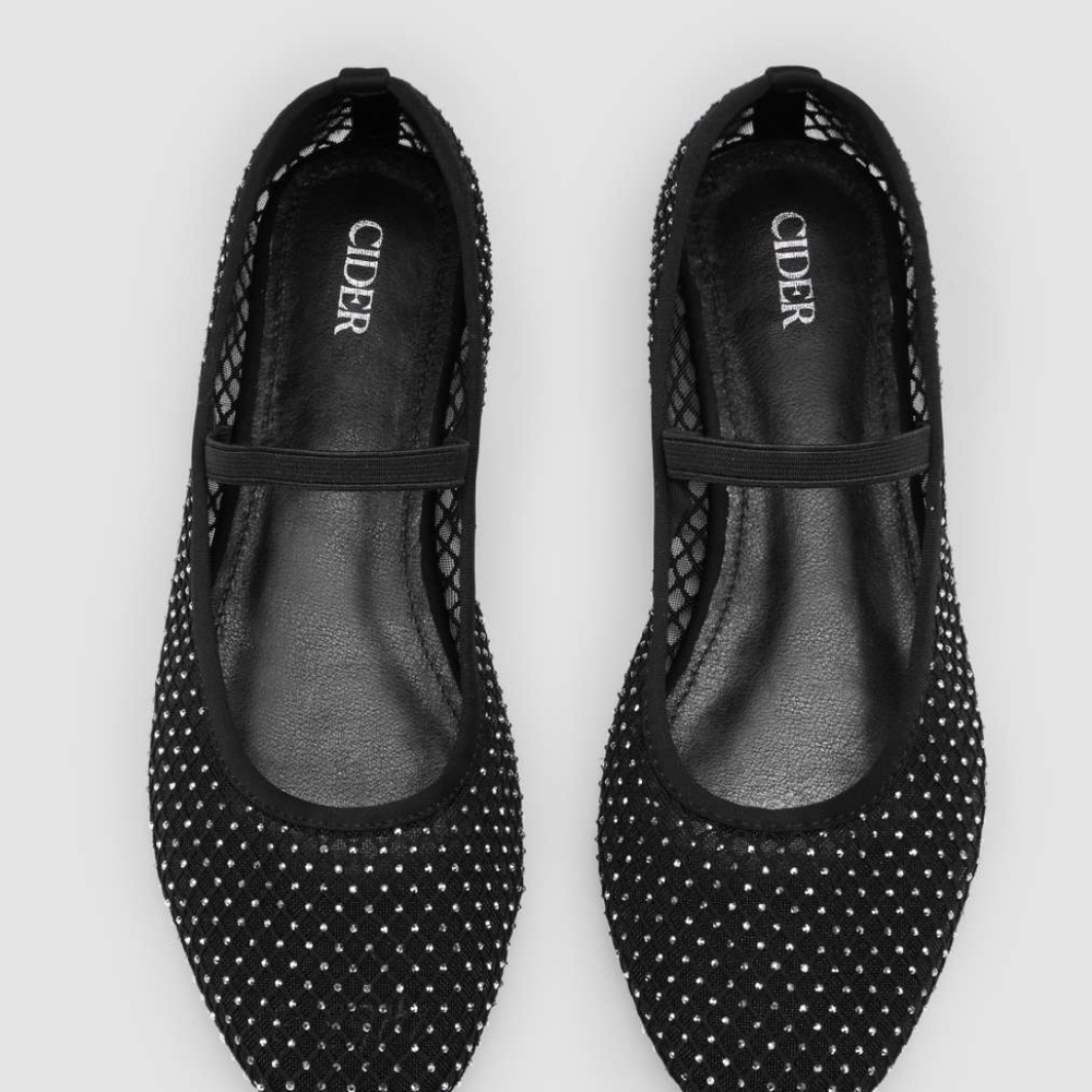 Cider Black  Mesh MARY JANE RHINESTONE  FLATS SIZE 8 NEW WITH TAG